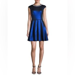 Embellished Metallic Ted Baker Skater Dress US6
